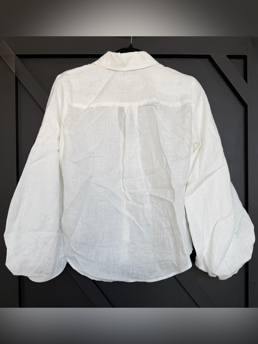 Boden Puff Sleeve Linen Shirt in White, Size 0 - Picture 7 of 9